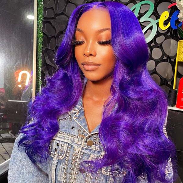 Vibrant Darker Purple Color 5*5 13*4 Transparent Lace Frontal Wigs Body Wave Human Hair