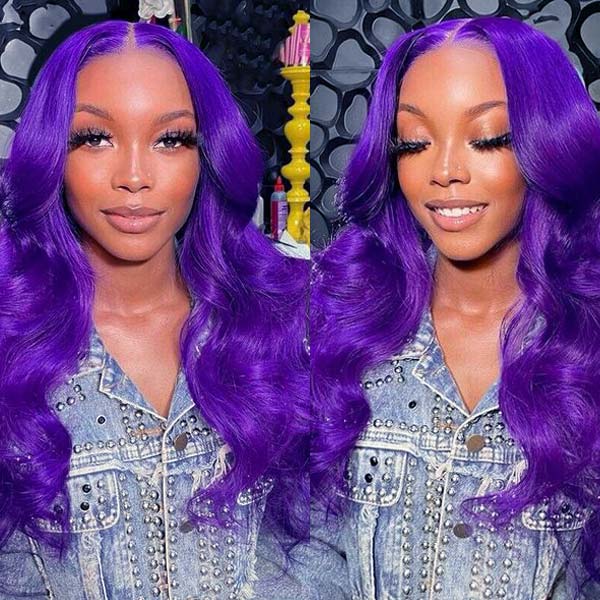 Vibrant Darker Purple Color 5*5 13*4 Transparent Lace Frontal Wigs Body Wave Human Hair