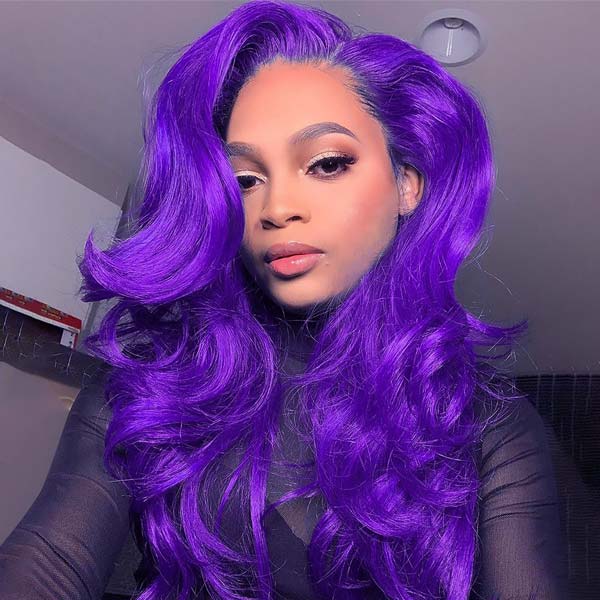Vibrant Darker Purple Color 5*5 13*4 Transparent Lace Frontal Wigs Body Wave Human Hair