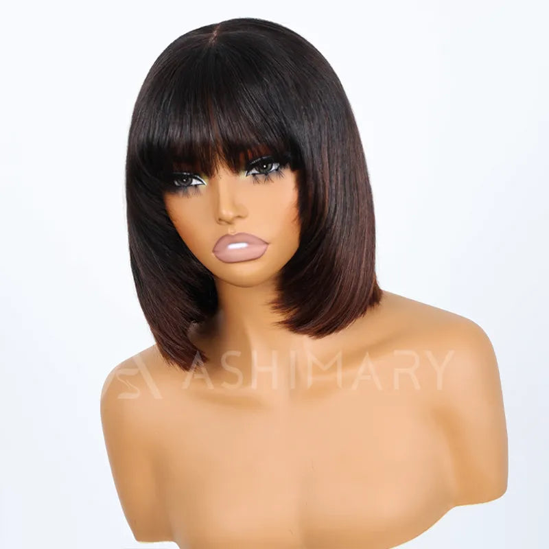 Pull Go 3x1 Minimal Lace Wig Pre-Cut Layers Mocha Brown Ombre Yaki Straight Bob Wig