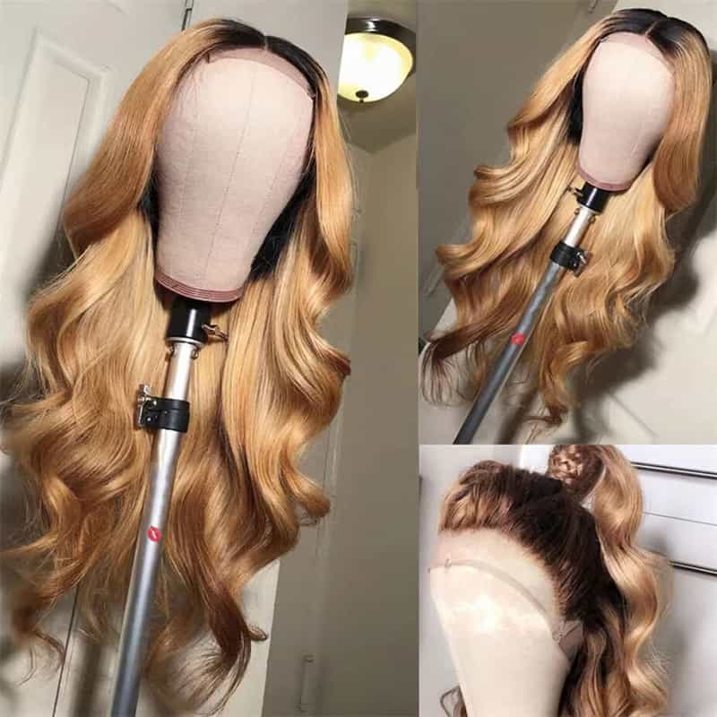 T1b/27 Ombre Honey Blonde Color Body Wave 13*4 13*6 Lace Front Pre-plucked Human Hair Wigs