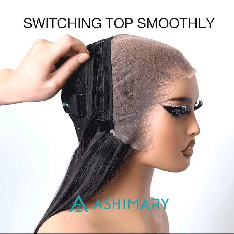 Ashimary PairUp Magic Lace Wig Straight Natural Black Pre-Cut Lace Wig With Optional Replaceable Zip Lace Top