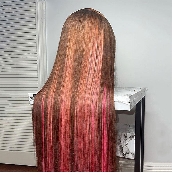 Ashimary Pink Highlights In Brown Hair 13x4 HD Transparent Lace Wig