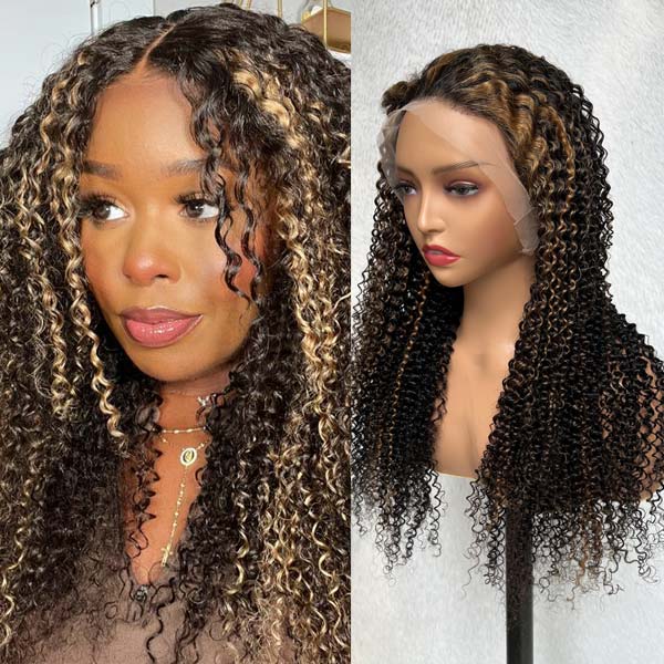 Pre Plucked Balayage Black & Blonde Highlights 13x4 HD Transparent Lace Frontal Wigs