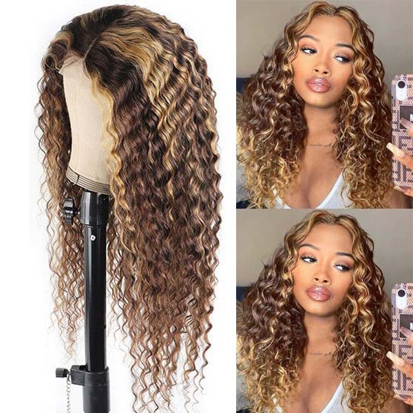 Pre Plucked P4/27 Highlight Glueless 360 HD Transparent Lace Frontal Wigs 100% Human Hair