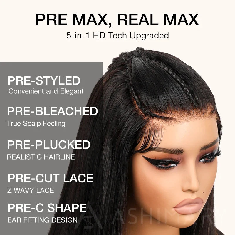 Pre-Braided Glueless Put On & Go 10x6 Parting Max Lace Frontal Wig Advance Baby Hair Pre-Everything Human Hair Braids Straight Hairstyle