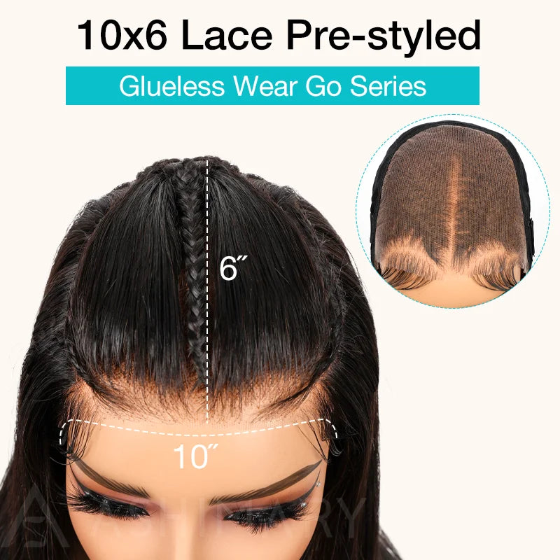 Pre-Braided Glueless Put On & Go 10x6 Parting Max Lace Frontal Wig Advance Baby Hair Pre-Everything Human Hair Braids Straight Hairstyle