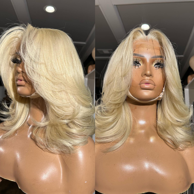 Layered Cut 613 Blonde Bob Wig 5x5 Transparent Lace Skin Melt Lightweight Fashion
