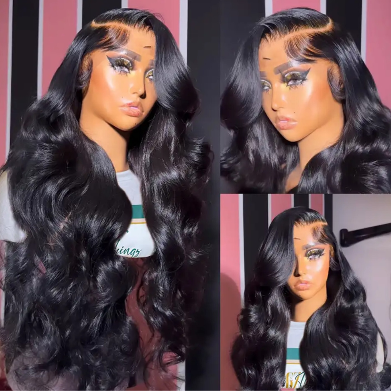Pull Go 13x6 Full Glueless Wig Transparent Lace Front Wigs Body Wave Natural Black Ashimary Hair