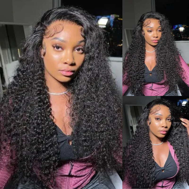 Pull Go 13x6 Full Wig Deep Wave Transparent Lace Frontal Wig Natural Black Color