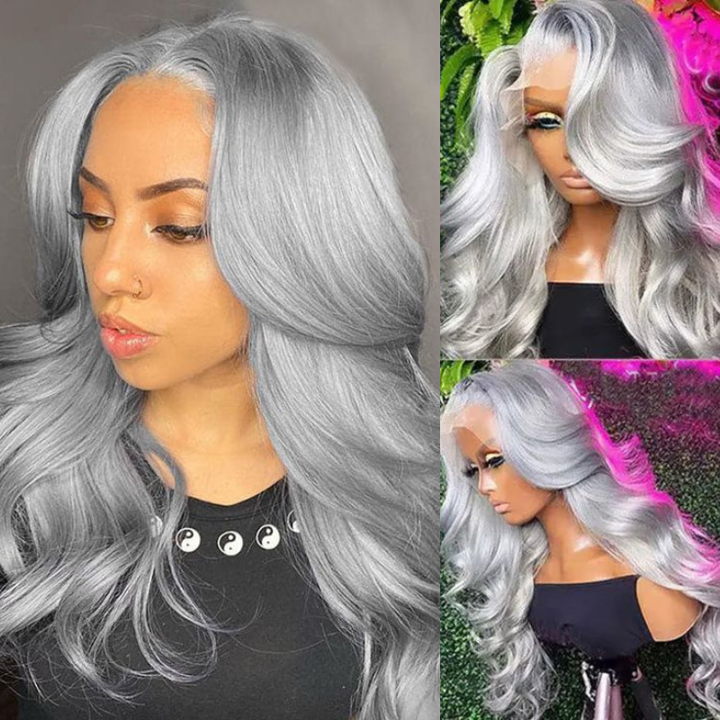 Grey Lace Front Wig Transparent Lace Body Wave Wig Ashimary Human Hair