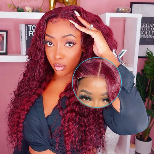 Ready To Wear Glueless 99J Deep Wave 4x4 5x5 13x4 Lace Wigs Pre Plucked with Baby Hair