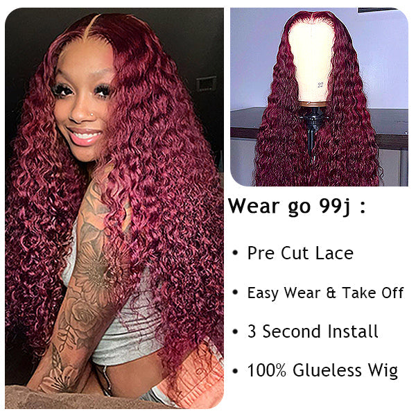 Ready To Wear Glueless 99J Deep Wave 4x4 5x5 13x4 Lace Wigs Pre Plucked with Baby Hair