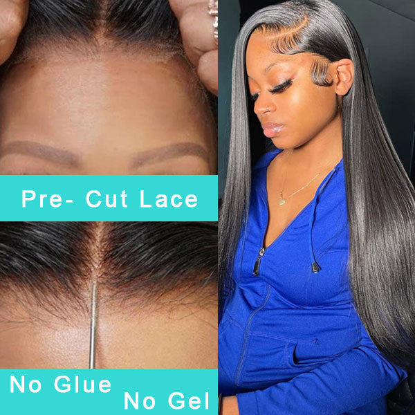 Super Natural Glueless Ready To Wear 6x4.5 HD Lace Straight Wig Pre Plucked Hairline & Bleached Knots & Pre-cut Lace