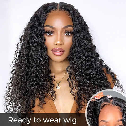 Ready to Wear Magic Wet and Wavy Pre Cut Lace Water Wave 2 in 1 Dry Straight & Wet Curly Wig with Pre Bleached Knots & Plucked Hairline