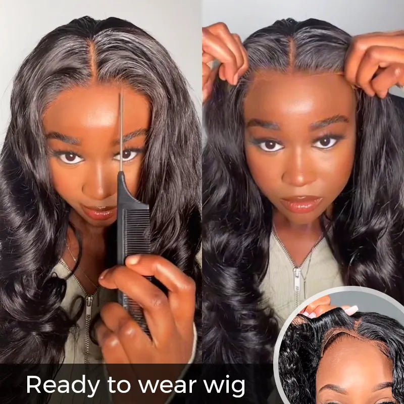 Ready to Wear & Go Pre Cut Upgraded Crystal Lace Glueless Body Wave Human Hair Wigs with Pre Plucked Hairline & Bleached Knots