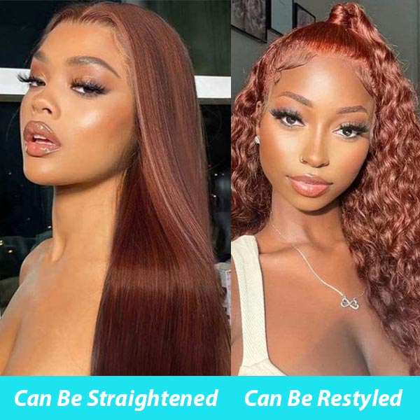 Reddish Brown 13x4 13x6 HD Transparent Lace Frontal Wigs Deep Wave 100% Human Hair