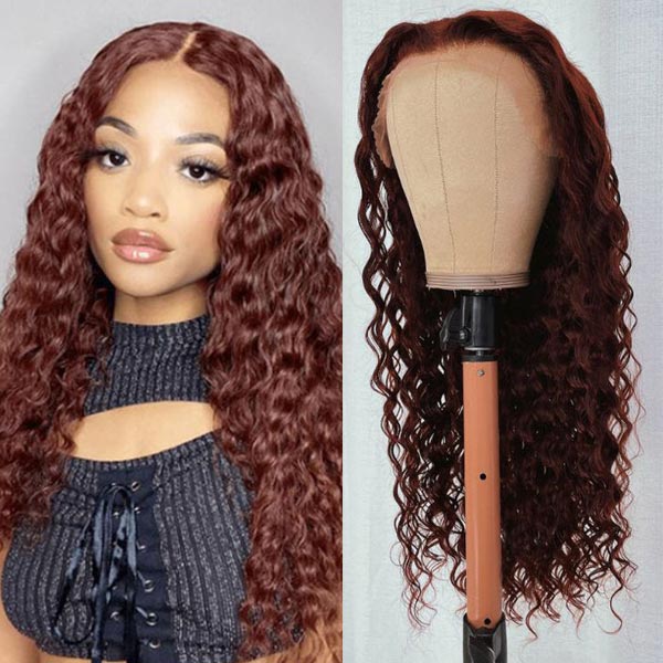 Reddish Brown 13x4 13x6 HD Transparent Lace Frontal Wigs Deep Wave 100% Human Hair