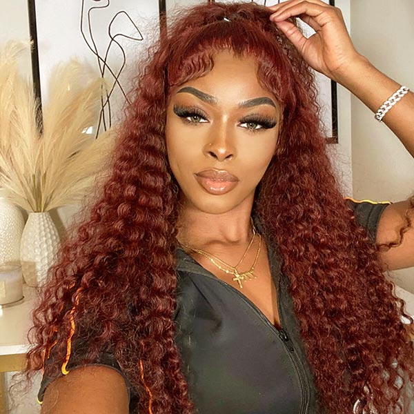 Reddish Brown 13x4 13x6 HD Transparent Lace Frontal Wigs Deep Wave 100% Human Hair