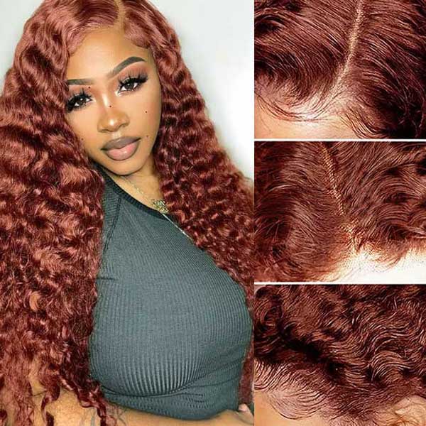 Reddish Brown 13x4 13x6 HD Transparent Lace Frontal Wigs Deep Wave 100% Human Hair
