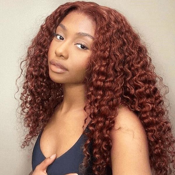 Reddish Brown 13x4 13x6 HD Transparent Lace Frontal Wigs Deep Wave 100% Human Hair