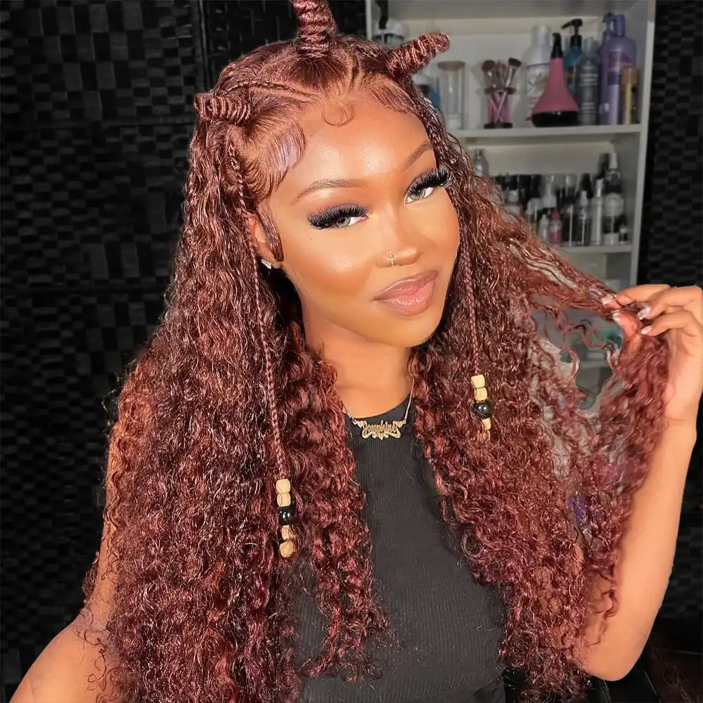 Reddish Brown Jerry Curly HD Transparent Lace Wigs
