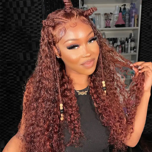 Reddish Brown Jerry Curly HD Transparent Lace Wigs