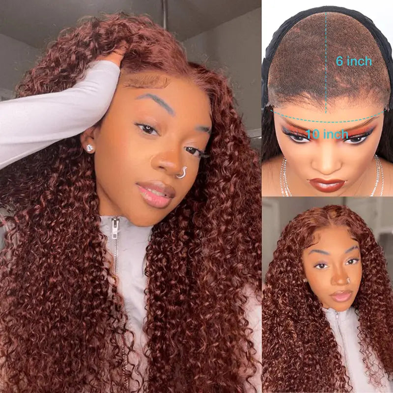 Ashimary Pre-Cut 10x6 Parting Max Melting Lace Reddish Brown Kinky Curly Wear & Go Glueless Human Hair Wig