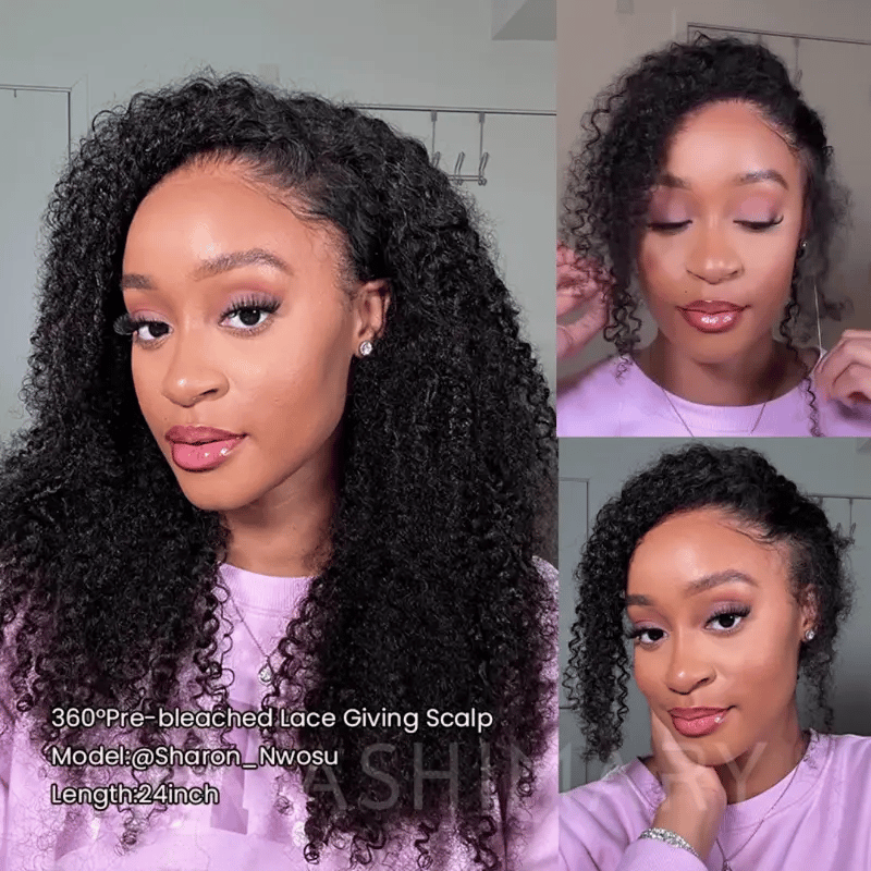 BOGO Kinky Curly Invisi Strap Snug Fit 360 Transparent Lace Frontal Updo Freely Human Hair Wig