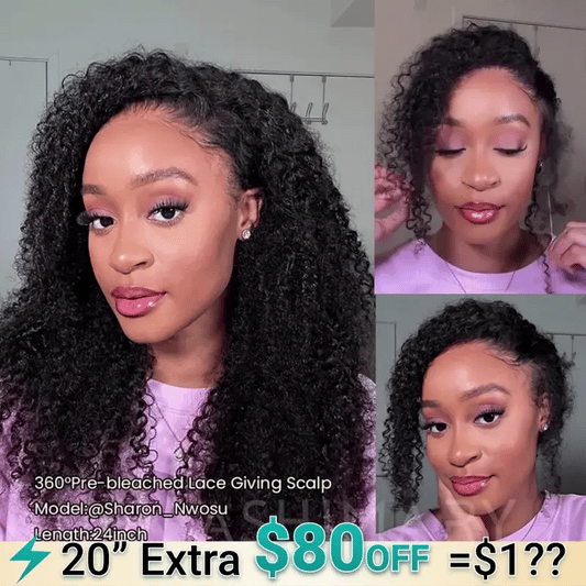 Kinky Curly Invisi Strap Snug Fit 360 Transparent Lace Frontal Bleached  Knots Pre Cut Lace Wig