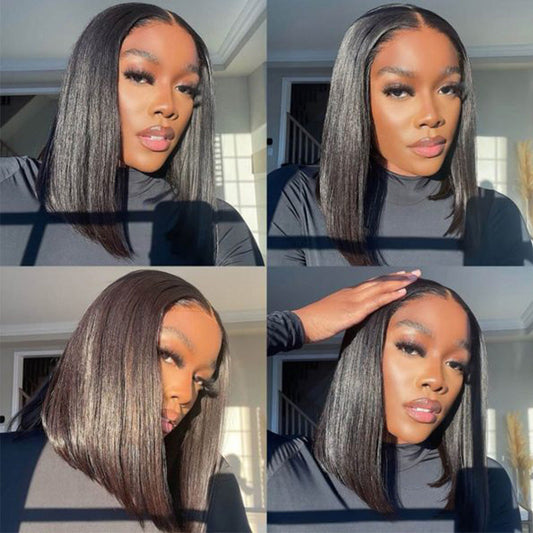 Double Drawn High Density Short Bob Wigs Straight Human Hair Wigs with Full Ends
