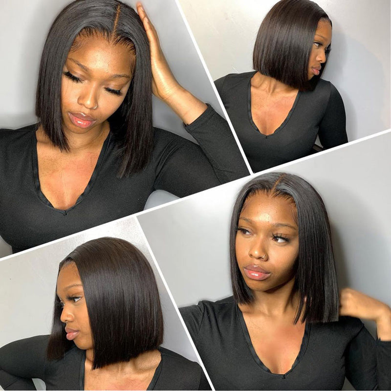 Double Drawn High Density Short Bob Wigs Straight Human Hair Wigs with Full Ends