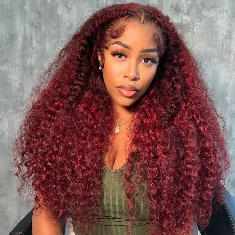 99J Burgundy Curly Wig 360 Frontal Wigs Ashimary Virgin Hair Front Wigs