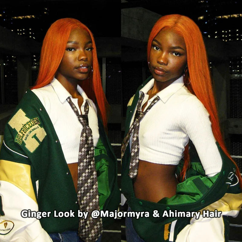 Glueless Ginger Colored Straight Hair 4x4 5x5 Lace Closure Wigs Beginner Friendly