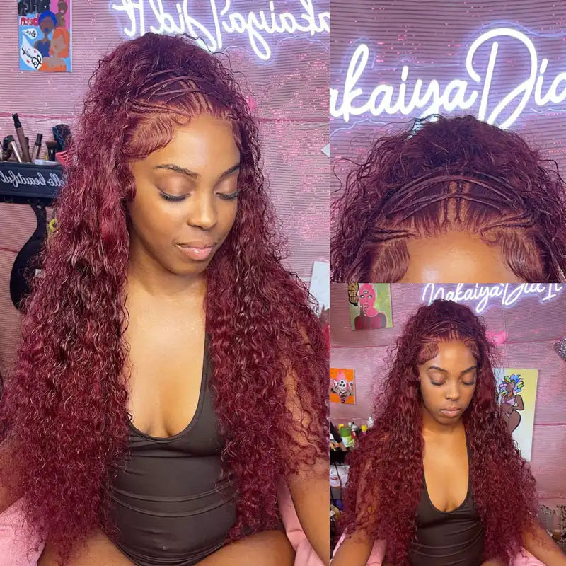 99J Burgundy Curly Wig 360 Frontal Wigs Ashimary Virgin Hair Front Wigs