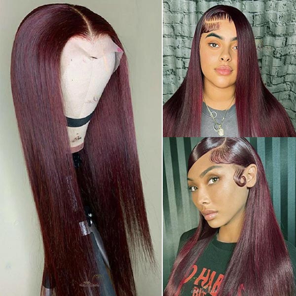 Straight Dark 99J Burgundy Lace Front Wig 13*4 13*6 Glueless Wigs 100% Human Hair