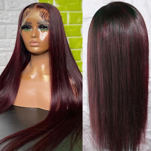 Straight Dark 99J Burgundy Lace Front Wig 13*4 13*6 Glueless Wigs 100% Human Hair