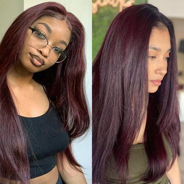 Straight Dark 99J Burgundy Lace Front Wig 13*4 13*6 Glueless Wigs 100% Human Hair