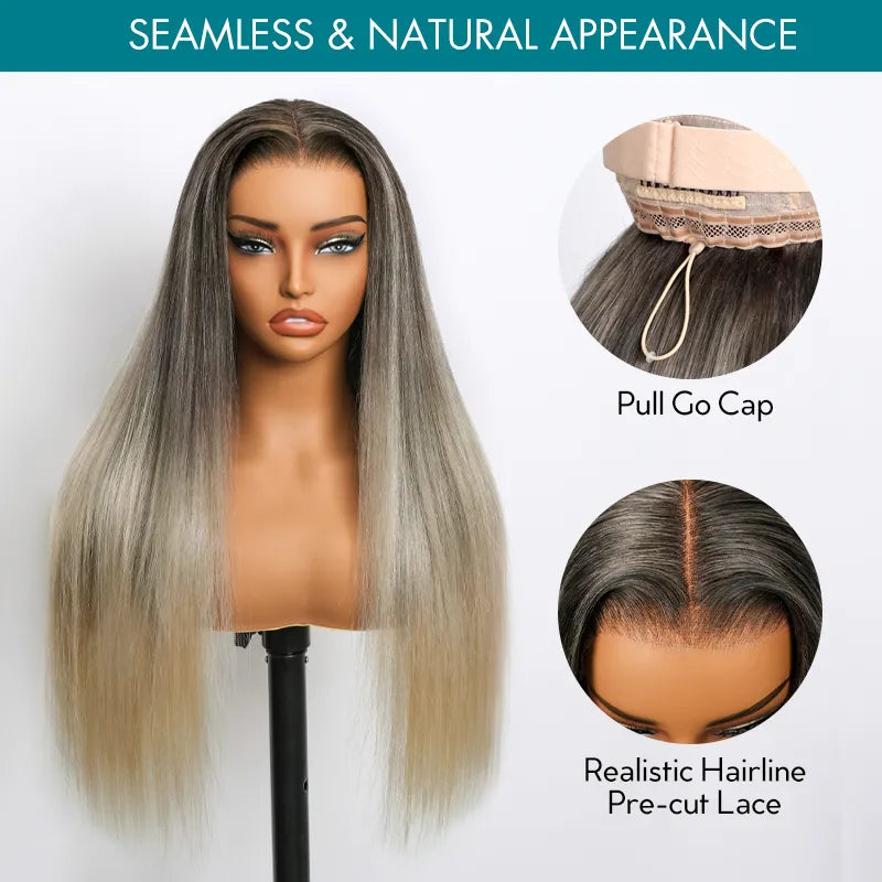 Straight Blonde Balayage with Dark Roots 13x4 Transparent Lace Frontal Clean Bleached & Pre-Plucked Wig Customized Color for Black Women