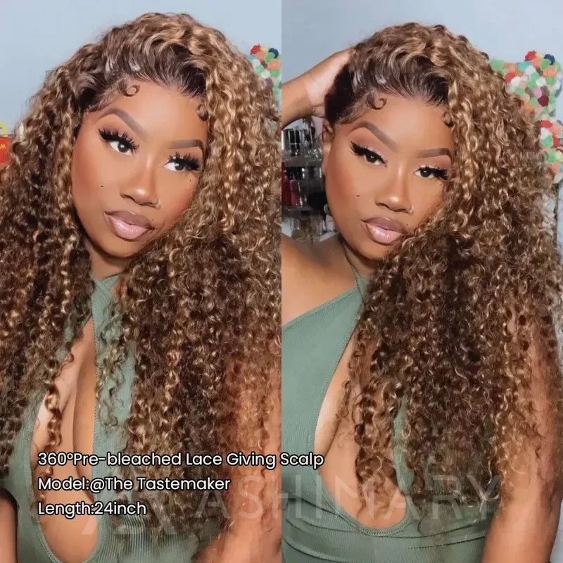 Water Wave Highlight Ombre Color Invisi Strap Snug Fit 360 Skin Lace Frontal Wig Glueless Human Hair
