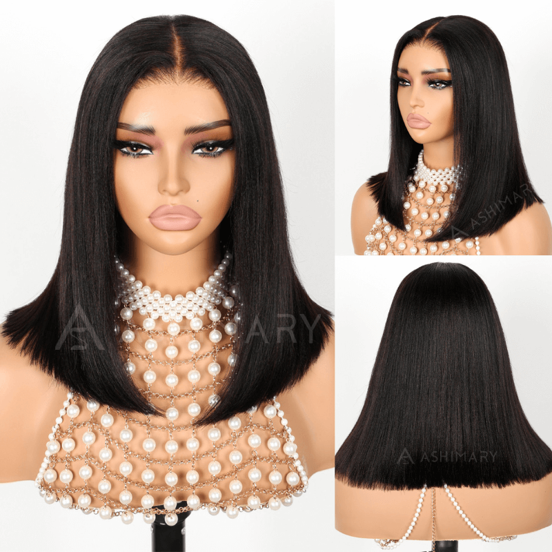 Wear Go Yaki Straight Glueless Bob Wig Pre Cut Lace Wig Natural Human Hair Wig
