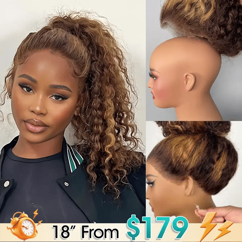 Water Wave Highlight Ombre Color Invisi Strap Snug Fit 360 Skin Lace Frontal Wig Glueless Human Hair