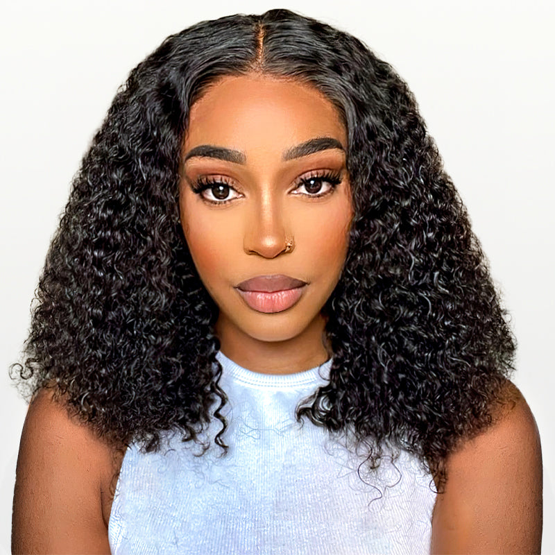 Bohemian Curly Wear And Go Water Wave HD Transparent Lace Closure Bob Wig With Pre-cut lace  & Bleached Knots