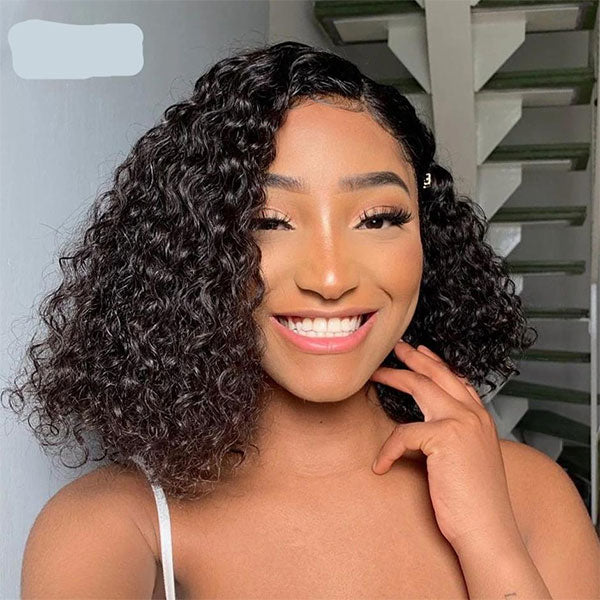 Bohemian Curly Wear And Go Water Wave HD Transparent Lace Closure Bob Wig With Pre-cut lace  & Bleached Knots