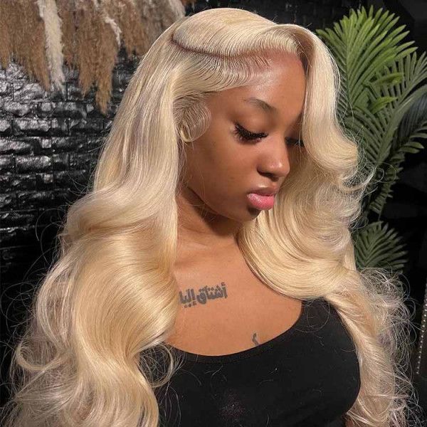 613 Blonde Body Wave Pull Go 13x6 Full Pre-Cut Glueless Lace Front Wig Brazilian Human Hair