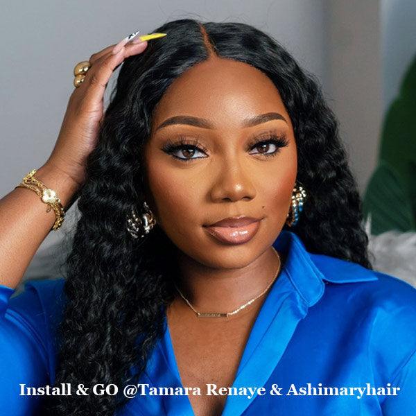 Air Wig|Upgrade Pre Cut Lace Wear Go Glueless Deep Wave Wig with Pre Bleached Knots & Plucked Hairline