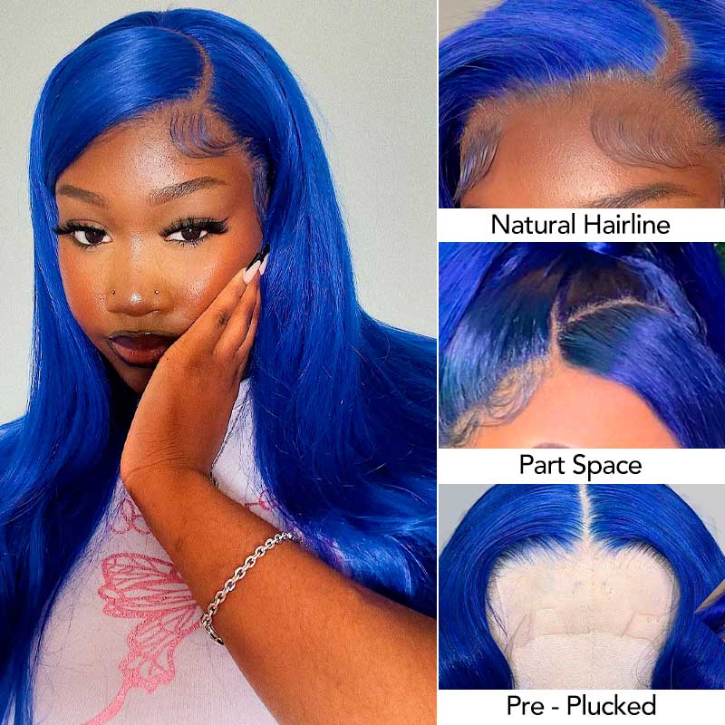 Ocean Blue Wavy Wig Body Wave Transparent Hd Lace Frontal Wig Ashimary Human Hair