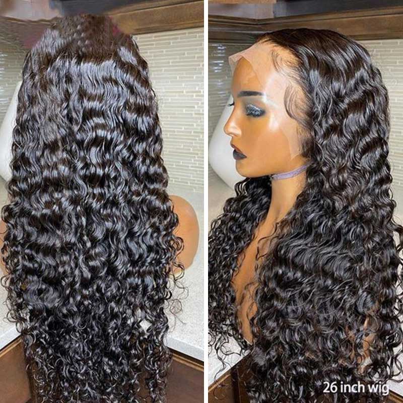 13x4 Transparent HD lace Front Wigs Deep Wave Human Hair 180% 250% Density Ashimary