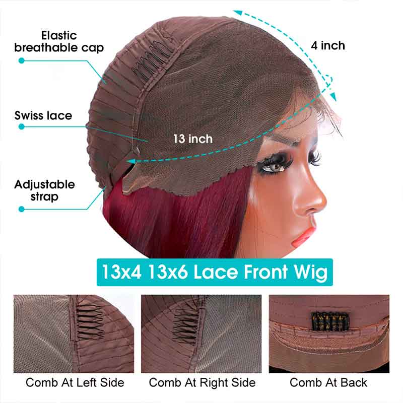 Dark Burgundy 99J Jerry Curly 13*4 & 13*6 Frontal Glueless Lace Wig 100% Human Hair