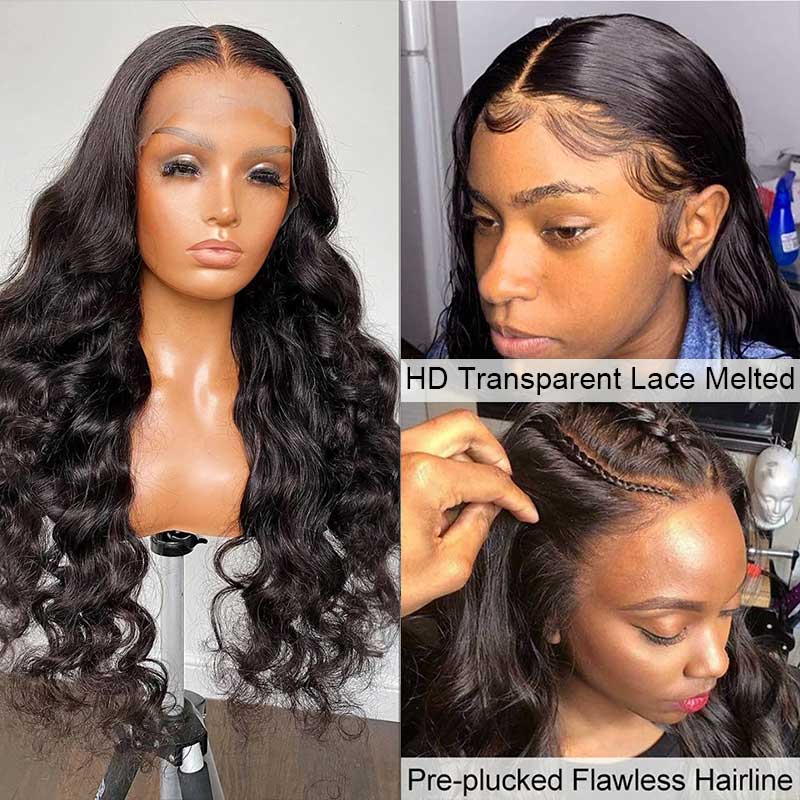 13x6 Clear HD Transparent Lace Front Human Hair Body Wave Wig